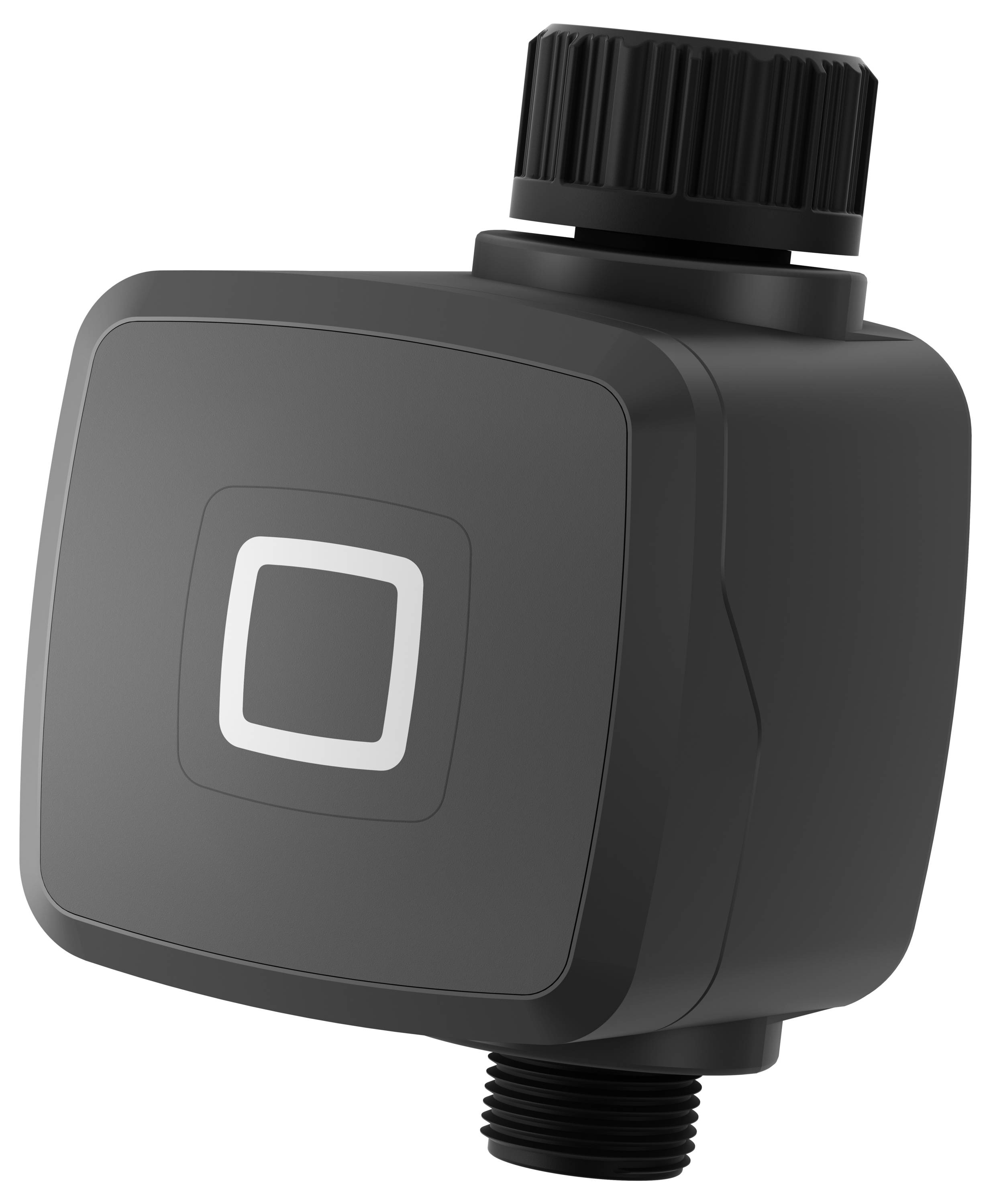 Un capteur électronique noir, compact, de forme carrée, doté d'un capuchon cannelé et d'un connecteur à la base, utilisé dans des applications industrielles.