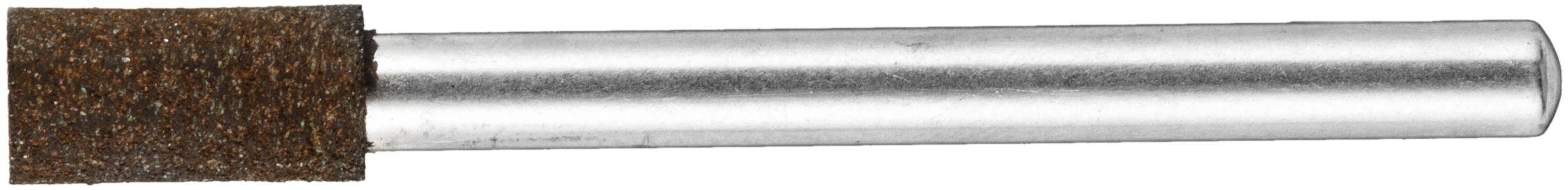 Un outil cylindrique en métal muni d'une surface abrasive marron à une extrémité, utilisé pour meuler ou polir, sur un fond blanc uni.