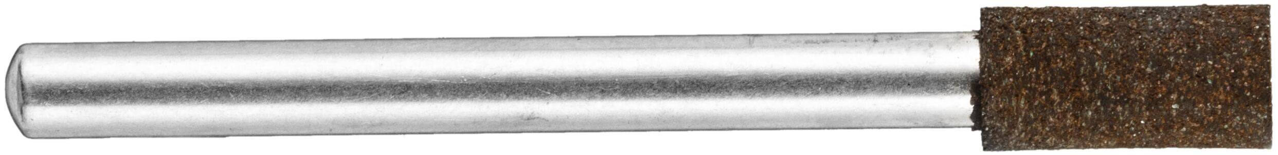 Une tige métallique cylindrique avec une extrémité rugueuse de couleur brune, utilisée pour des tâches de meulage ou de polissage industriel.