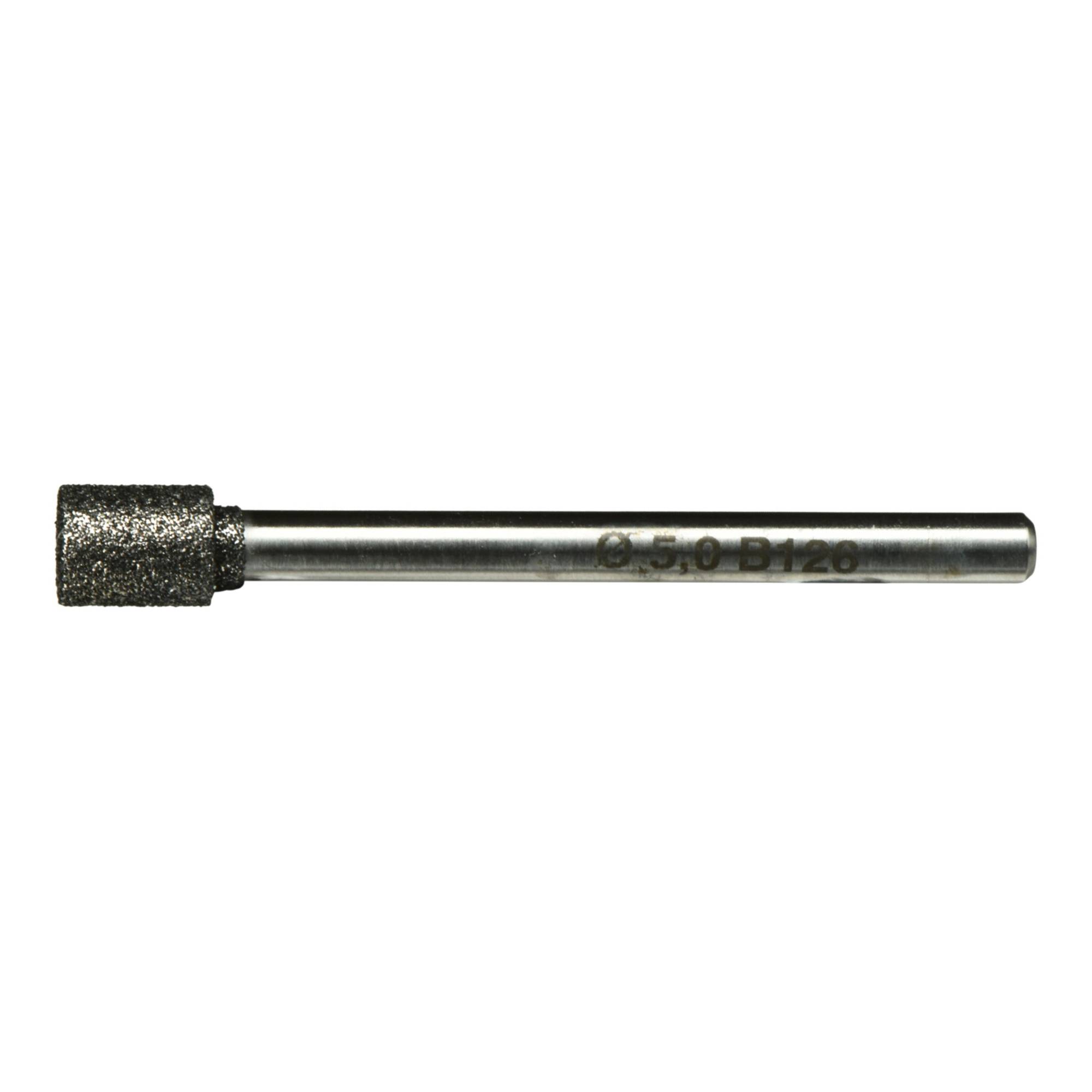 Un outil de meulage métallique cylindrique doté d'une tête cylindrique texturée, utilisé pour le meulage fin et la mise en forme des matériaux.