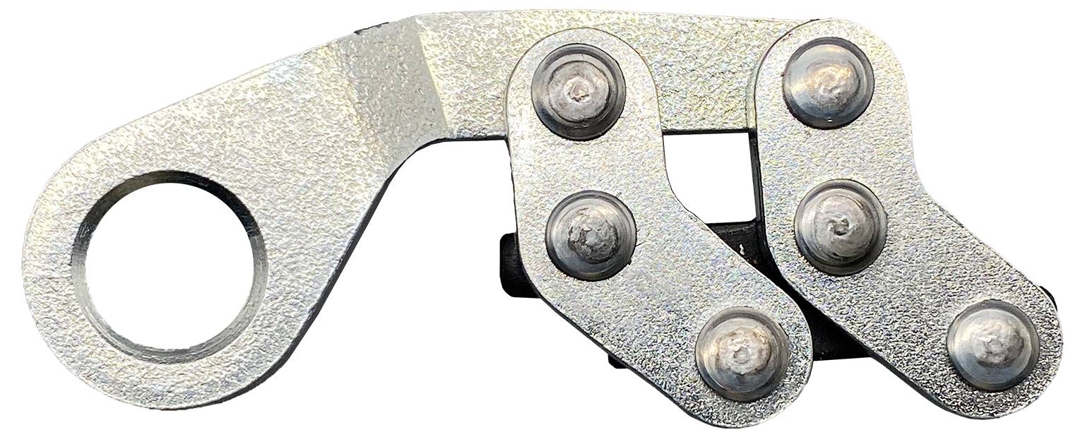 Un tendeur de chaîne de vélo en métal à plusieurs boulons, utilisé pour maintenir la tension appropriée sur la chaîne d'un vélo afin d'assurer un fonctionnement fluide.