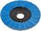 Un disque abrasif à lamelles bleu de forme circulaire, avec des sections segmentées et un trou central, utilisé pour le meulage et la finition des surfaces.