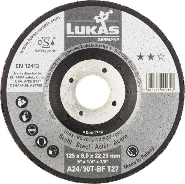 LUKAS-ERZETT AS001710V9802 T27 125x6,0x22,23 Disque à ébarber Diamètre 125 mm Ø de perçage 22.23 mm acier 10 pc(s)