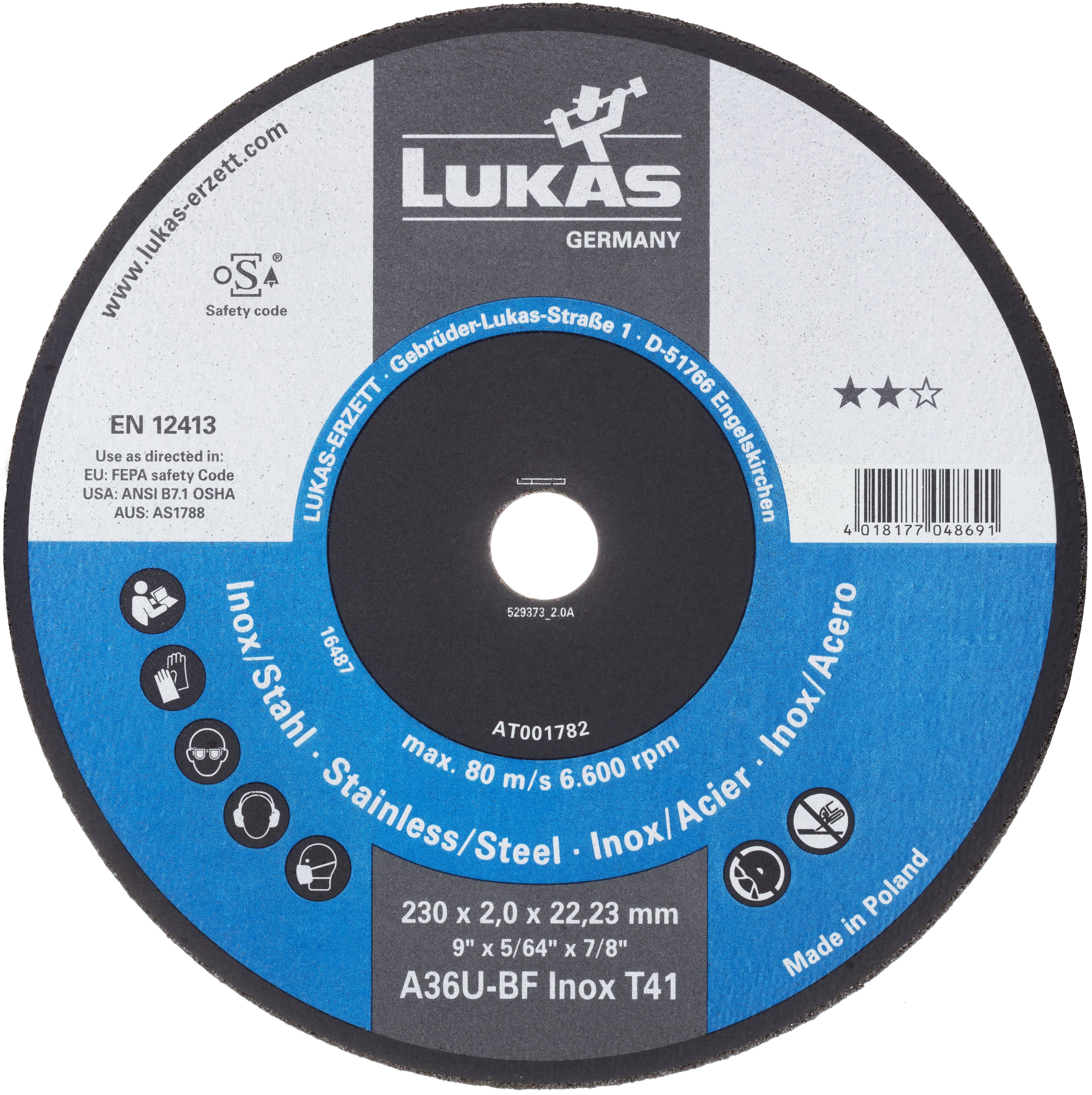 LUKAS-ERZETT T41 230x2,0x22,23 A36U-BF AT001782V9802 Jeu de disque à tronçonner 230 mm 25 pc(s) acier inoxydable (antiro-0