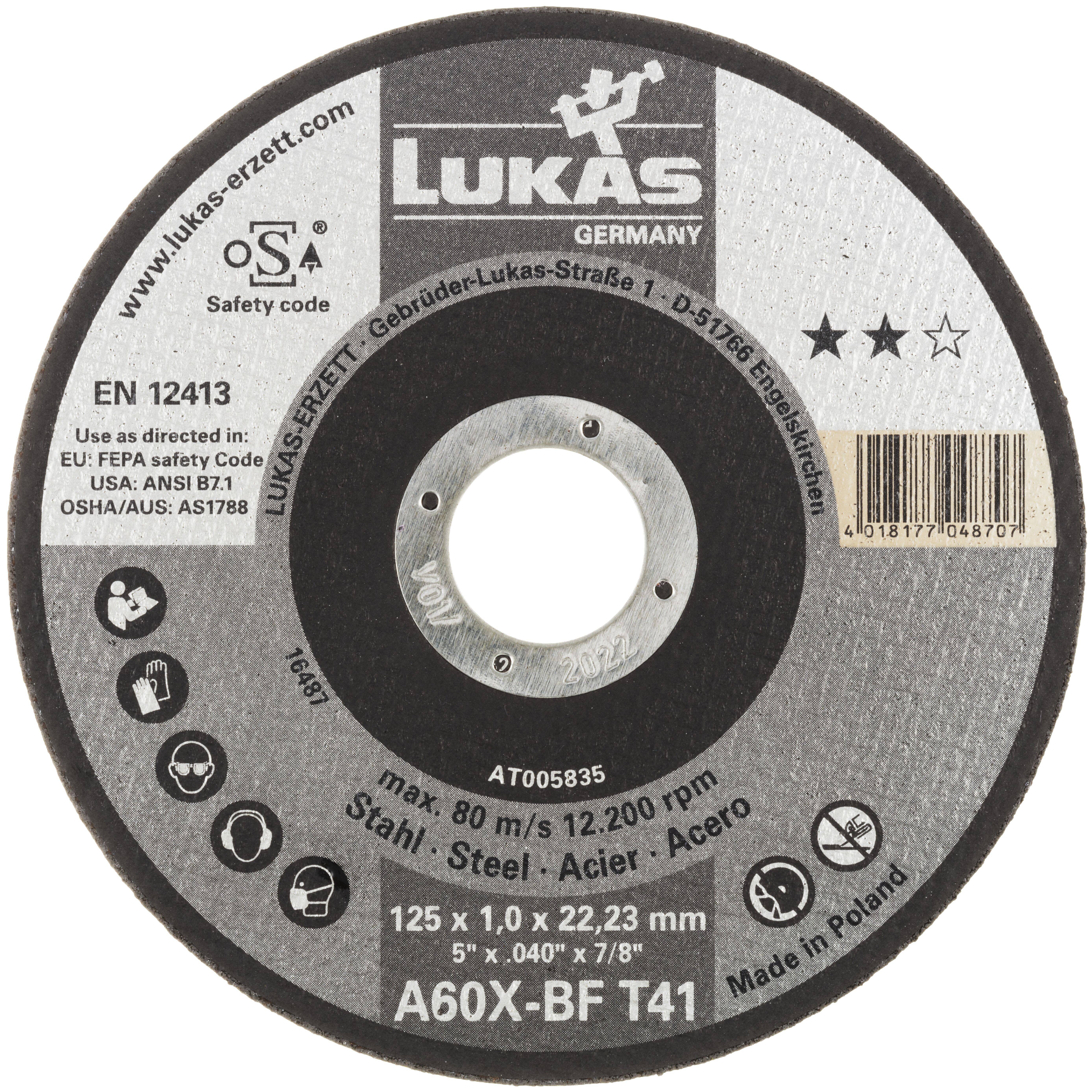 LUKAS-ERZETT T41 125x1,6x22,23 A46X-BF AT013302V9802 Jeu de disque à tronçonner 125 mm 50 pc(s)-0