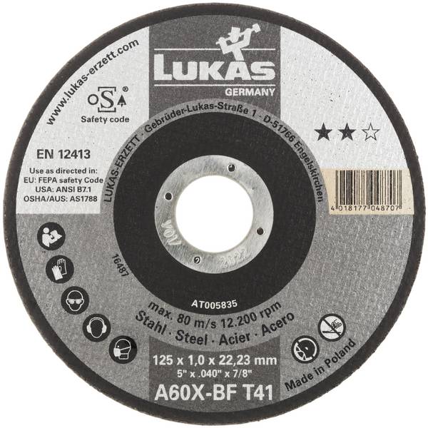 LUKAS-ERZETT T41 125x1,6x22,23 A46X-BF AT013302V9802 Jeu de disque à tronçonner 125 mm 50 pc(s)