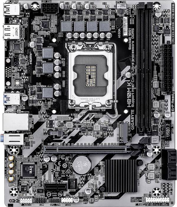 Gigabyte H810M K Carte mère Socket (PC) Intel® LGA 1851 Facteur de forme (détails) Micro-ATX Chipset de la carte mère Intel® H810 Express