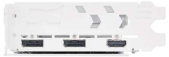 Carte graphique blanche avec trois ports HDMI à l'arrière du boîtier.