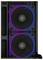 Deux ventilateurs de refroidissement d'ordinateur avec éclairage LED multicolore, montés verticalement dans un boîtier noir, présentant des teintes de bleu et de violet.