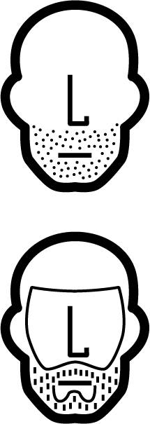 Illustration montrant un crâne chauve avec du poil de barbe naissant et une deuxième tête avec une barbe complète et des lunettes de soleil, représentant différents styles de barbe.