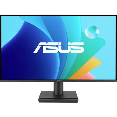 Moniteur ASUS avec un fond géométrique coloré affiché sur l'écran.