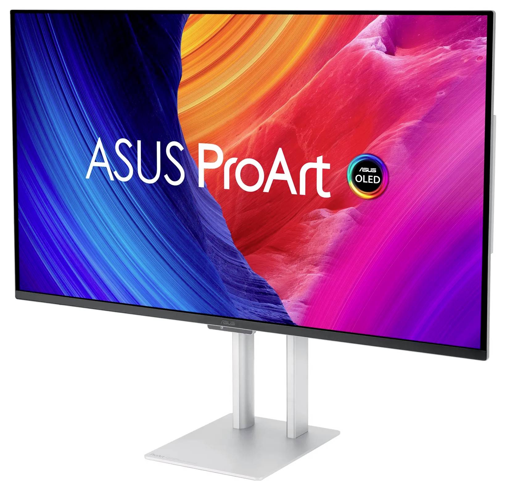 Écran OLED ASUS ProArt affichant des couleurs vives, présentant un dégradé de couleurs artistique sur l'écran.