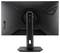 Un moniteur gaming noir vu de dos, présentant un design élégant avec des motifs anguleux, un logo et un support réglable.