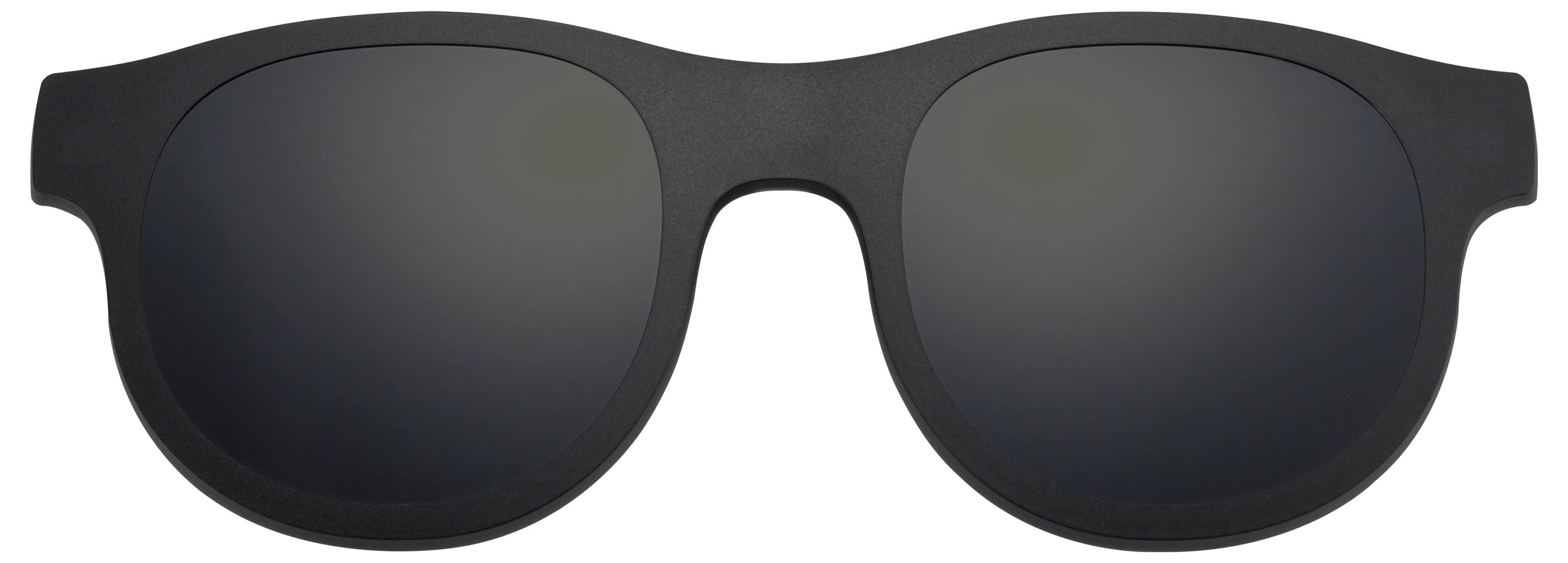 Lunettes de soleil noires avec des verres ronds et un cadre simple, vues de face.
