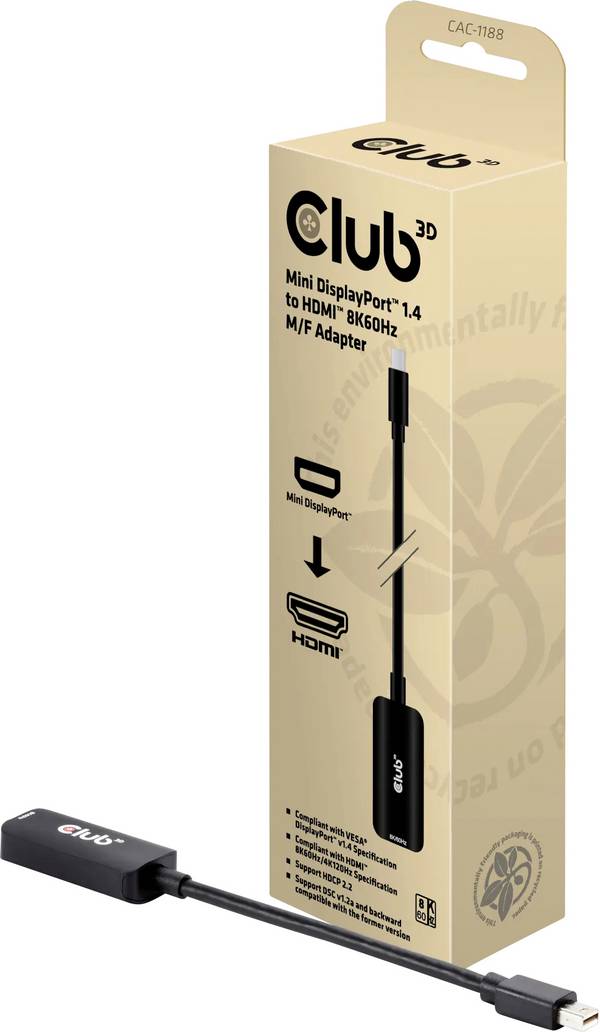 club3D CAC-1188 Mini-Display / HDMI Câble adaptateur [1x Mini port Display mâle - 1x HDMI femelle] noir  9 cm