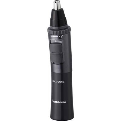 Tondeuse lavable Panasonic pour le nez et les oreilles avec corps noir, interrupteur marche/arrêt et réglages ajustables.