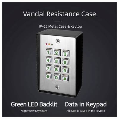 « Clavier métallique avec chiffres 0-9, rétroéclairage LED vert pour la visualisation nocturne. Favorise la sécurité des données avec toutes les informations sauvegardées dans le clavier. »