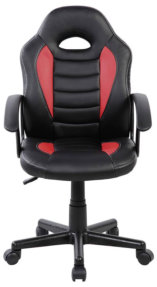 Une chaise de bureau ergonomique noir et rouge, dotée d'accoudoirs et de roulettes, conçue pour offrir un soutien optimal et un confort maximal, adaptée à un poste de travail ou à un espace de jeu.
