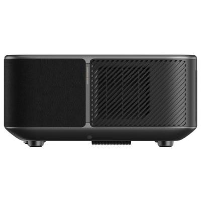 Un appareil électronique rectangulaire noir, ressemblant à un projecteur, avec une grille texturée sur un côté, indiquant une ventilation ou un haut-parleur.