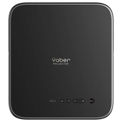 Un projecteur Yaber noir à finition brillante, affichant le logo de la marque, les boutons de commande et l'indicateur NFC sur le panneau supérieur.