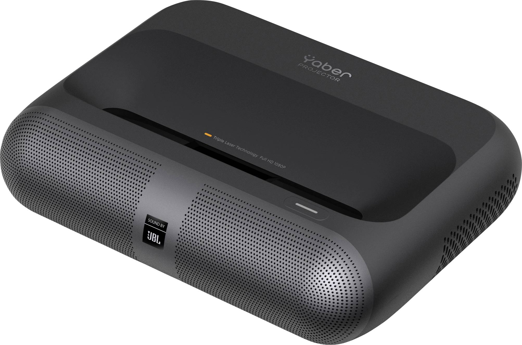 «Un projecteur noir Yaber intégrant la technologie audio JBL, présentant un design élégant et compact, idéal pour les configurations de divertissement domestique.»