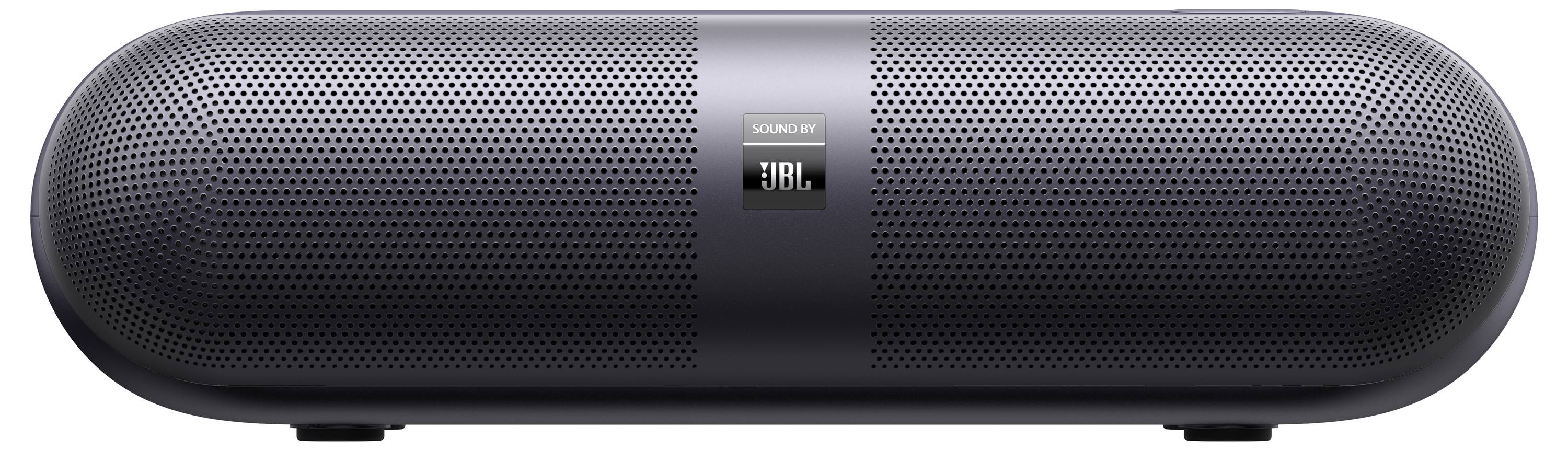 Un haut-parleur JBL noir élégant au design perforé, arborant un petit logo en son centre.