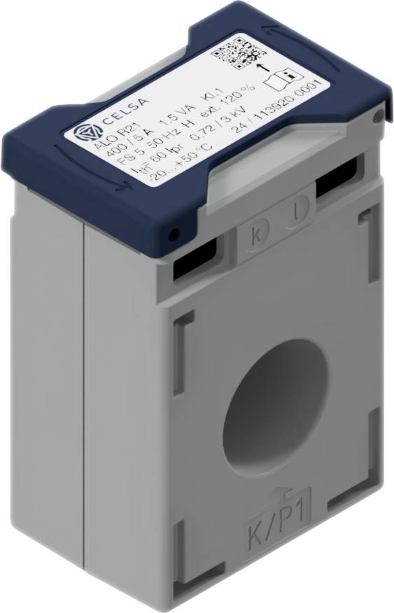 Un composant électrique gris et bleu portant l'étiquette « CELSA ». Il présente des fentes de montage et est marqué « K/P1 » sur la face avant.