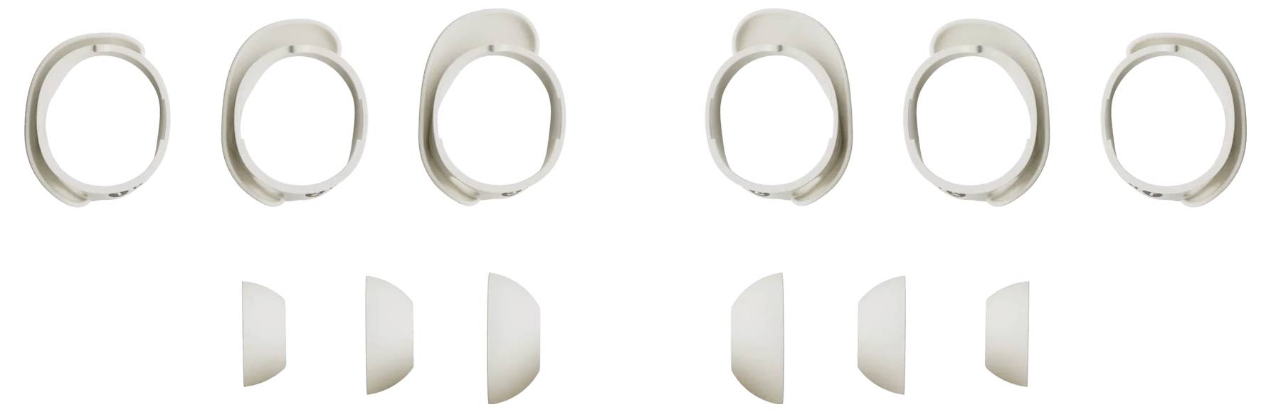 « Trois couvre-sièges de toilettes » chacun associé à « trois attaches de couvercle assorties » présentés en séquence sur un fond blanc uni.