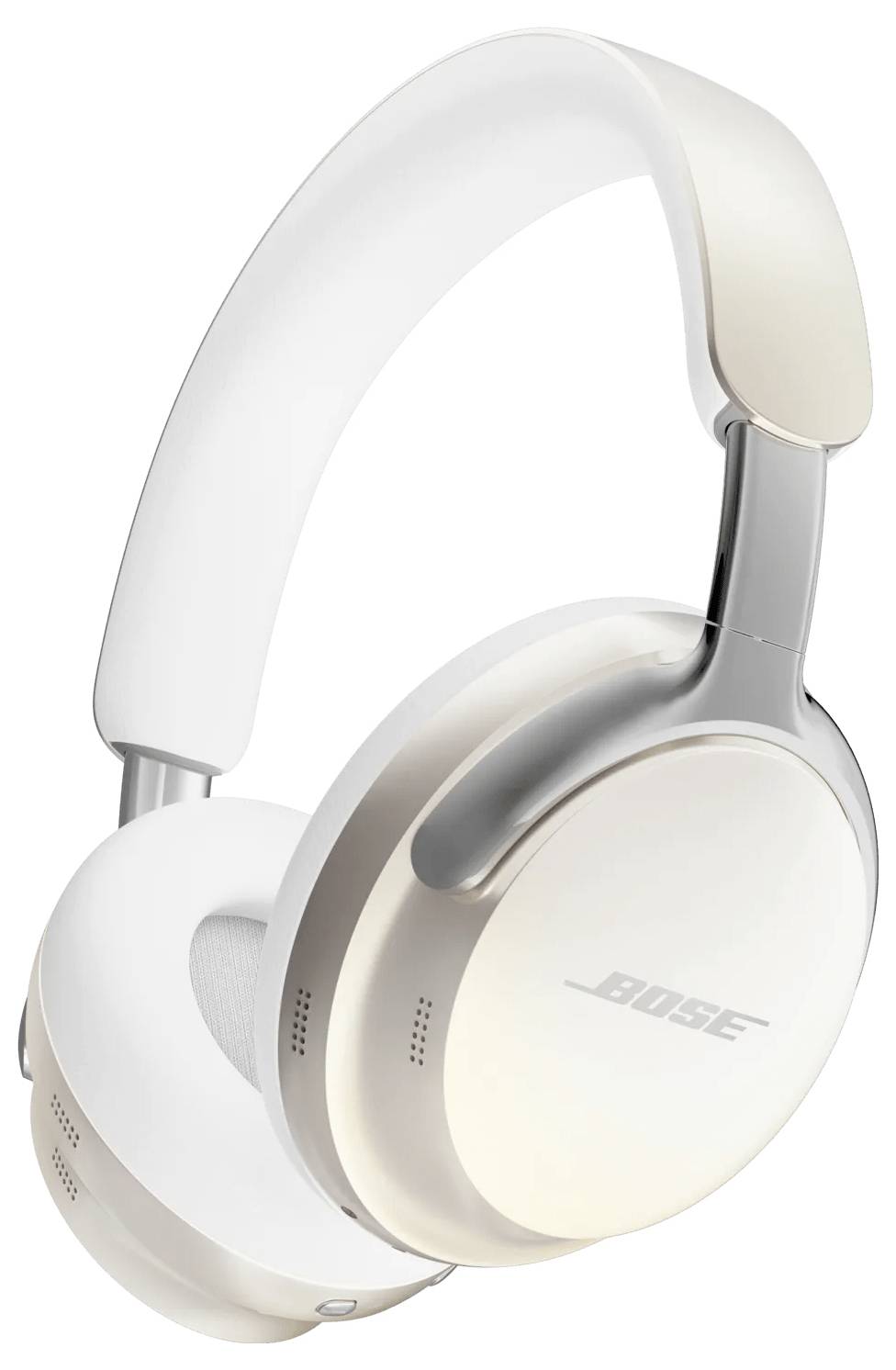 Casque audio blanc supra-auriculaire avec des coussinets d'oreille doux et le logo de la marque 'Bose' sur les côtés.