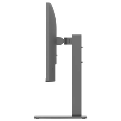 Vue latérale d'un écran d'ordinateur plat au design moderne et épuré, reposant sur une base rectangulaire.