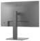 Vue arrière d'un moniteur d'ordinateur gris LG sur son support, montrant les ports et les évents. Aucun câble n'est connecté.