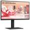 Un moniteur QHD de LG affichant une scène d'art numérique avec des formes abstraites et des couleurs douces sur un fond dégradé pêche.
