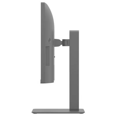 Vue latérale d'un écran d'ordinateur au profil fin et au socle rectangulaire, mettant en valeur le design épuré et le mécanisme de charnière réglable.