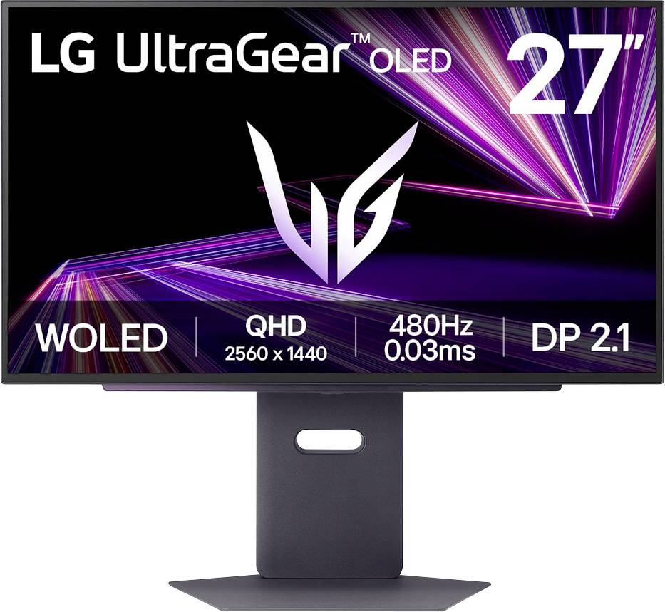 Moniteur LG UltraGear de 27 pouces OLED, avec technologie WOLED, résolution QHD 2560 x 1440, taux de rafraîchissement de 480 Hz et DP 2.1.