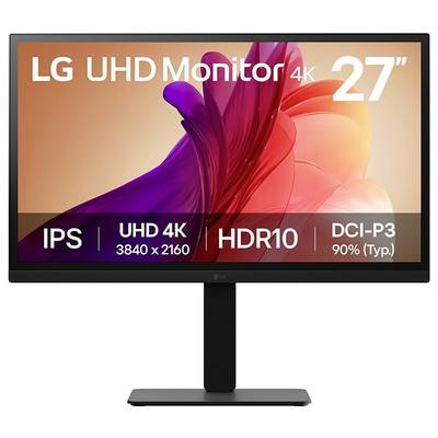 Moniteur UHD LG, écran de 27 pouces, avec technologie IPS, résolution UHD 4K (3840 x 2160), HDR10 et précision colorimétrique DCI-P3 à 90%.
