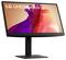 Moniteur LG UHD 4K avec un arrière-plan abstrait vibrant en violet et rouge, présenté sur un support incliné.