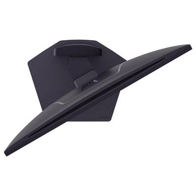 Écran incurvé vu de dos, affichant un design élégant et moderne avec un support central et un style minimaliste.