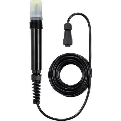 Une sonde de capteur de pH noir avec un câble enroulé, utilisée pour mesurer l'acidité ou l'alcalinité des liquides.