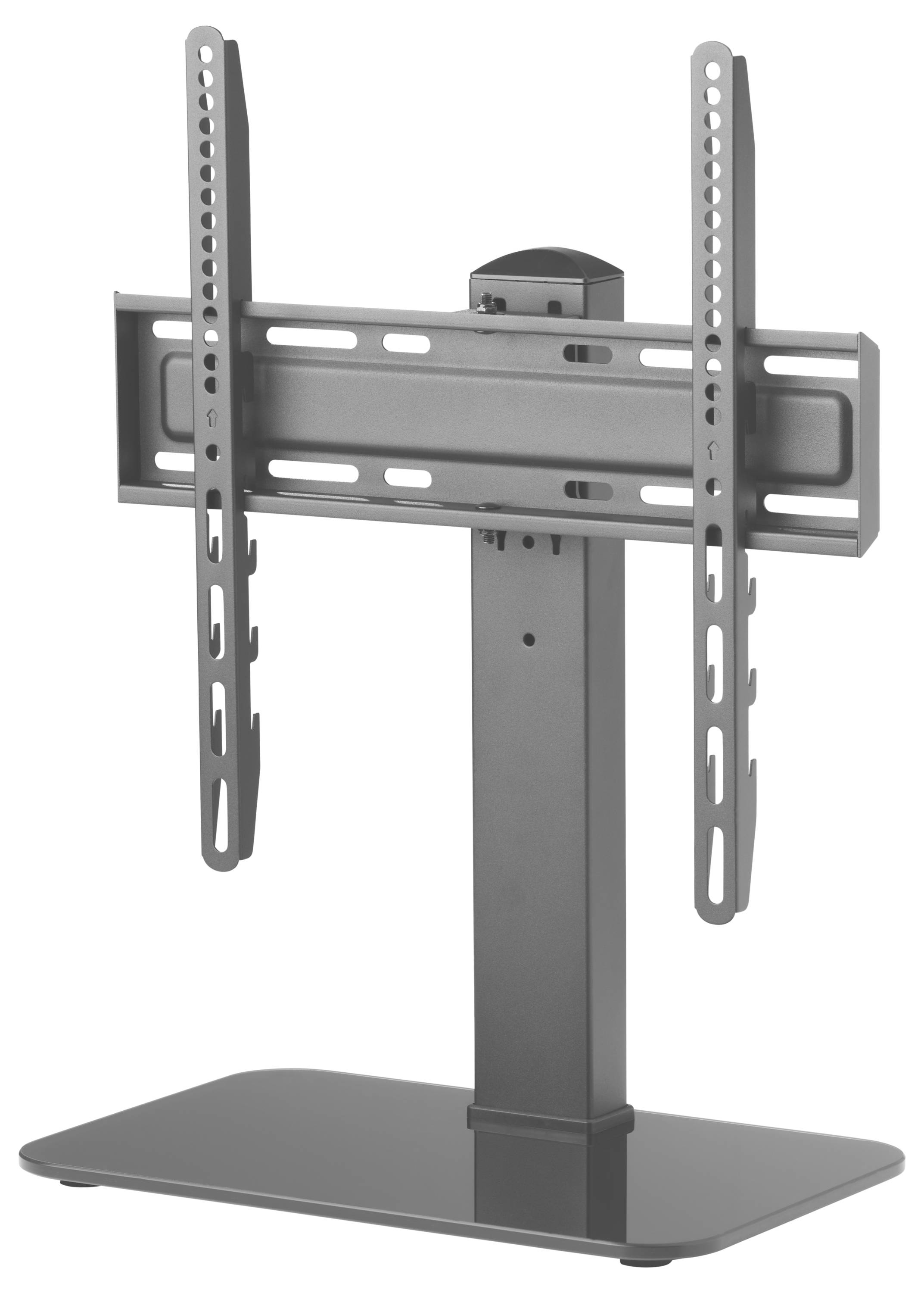 Support de télévision en métal avec un support vertical réglable, conçu pour les téléviseurs à écran plat, doté d'une base élégante assurant une grande stabilité.