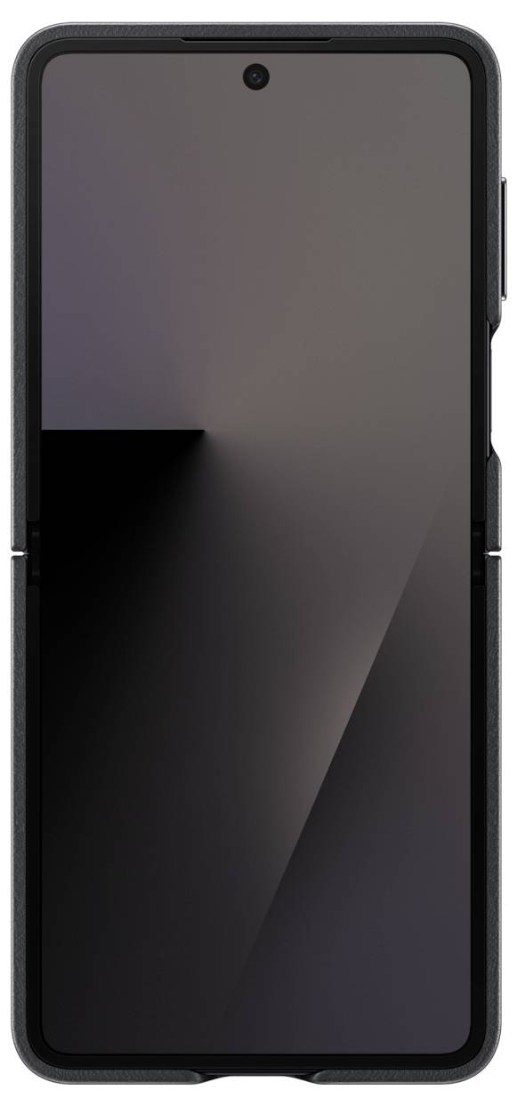 Un smartphone affichant un fond d'écran géométrique abstrait sombre, avec un dégradé et des formes angulaires. Le téléphone présente une caméra frontale centrée.