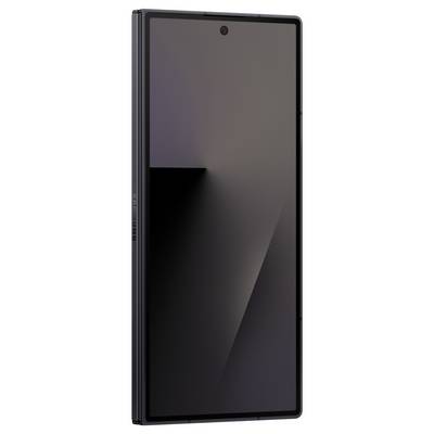Un smartphone élégant et moderne avec un grand écran noir et des bordures fines, vu de face.