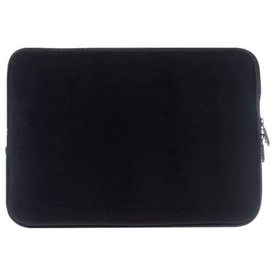 Une housse noire pour ordinateur portable avec une fermeture éclair sur le côté droit, conçue pour protéger et transporter des ordinateurs portables ou des tablettes, sur un fond blanc uni.