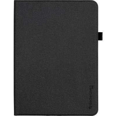 Un carnet noir, fermé, au design rectangulaire fin et arborant un petit logo dans le coin inférieur droit.