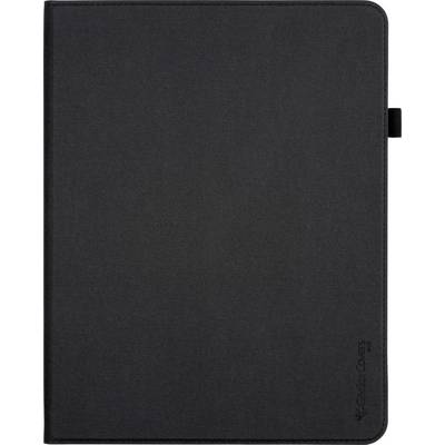 Un étui de tablette noir en position fermée, présentant un design simple et élégant.