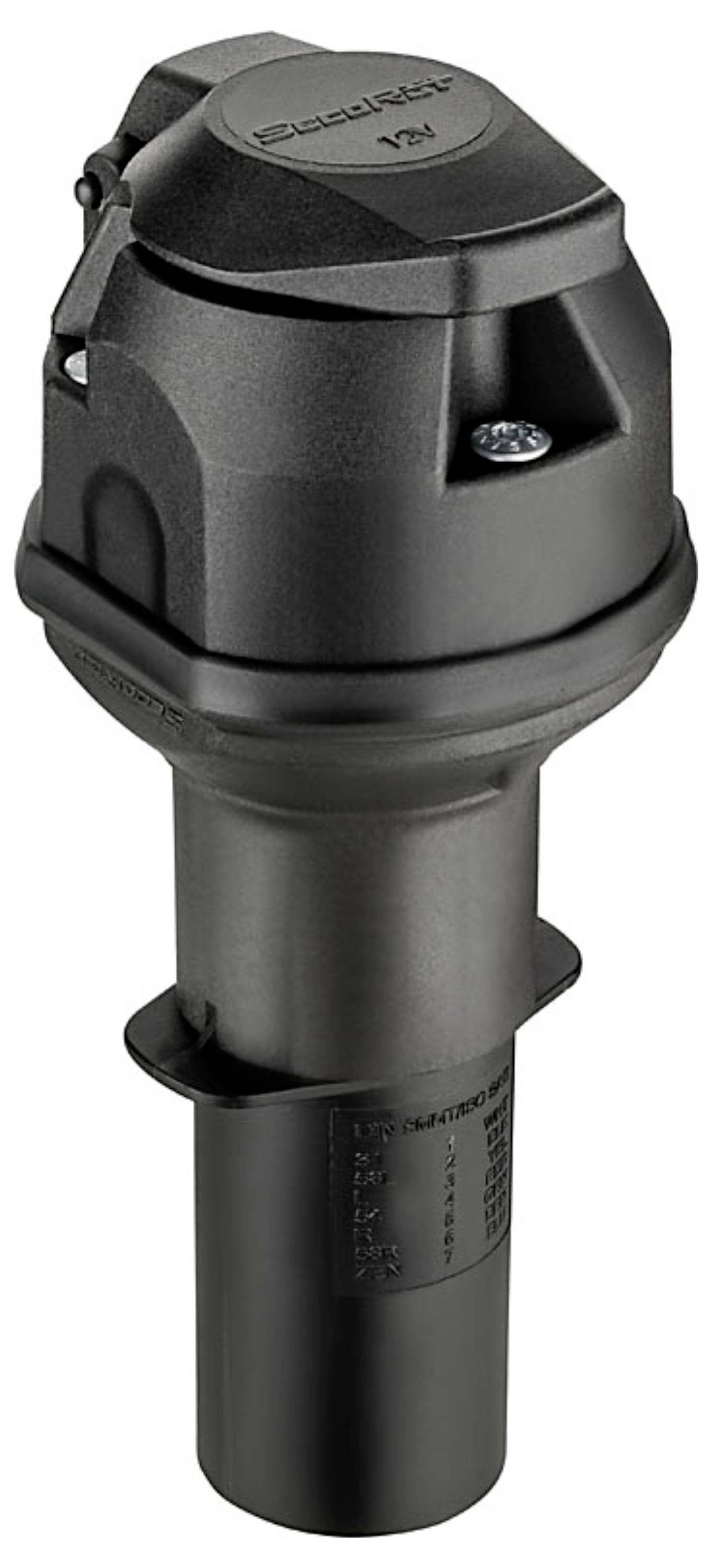 Un rotateur d'irrigation commerciale noir avec un boîtier robuste et une buse, probablement utilisé pour distribuer l'eau sur de grandes surfaces de manière efficace.