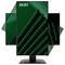 Un écran affichant des motifs verts abstraits en diagonale avec des options d'ajustement rotationnel, représentant des caractéristiques ergonomiques.