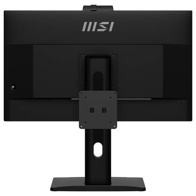 Un moniteur MSI noir est présenté de dos, doté d'un support robuste et d'un support de fixation pour montage mural ou sur bras articulé.