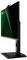 Vue latérale d'un moniteur d'ordinateur noir moderne sur un support, présentant un design élégant et fin, avec un motif géométrique vert à l'écran.