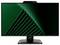 Un écran d'ordinateur avec un support noir affiche un motif abstrait géométrique vert et noir sur l'écran.