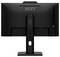 Un moniteur d'ordinateur noir vu de dos avec un support central et un logo visible en haut, présentant un design de surface texturé.